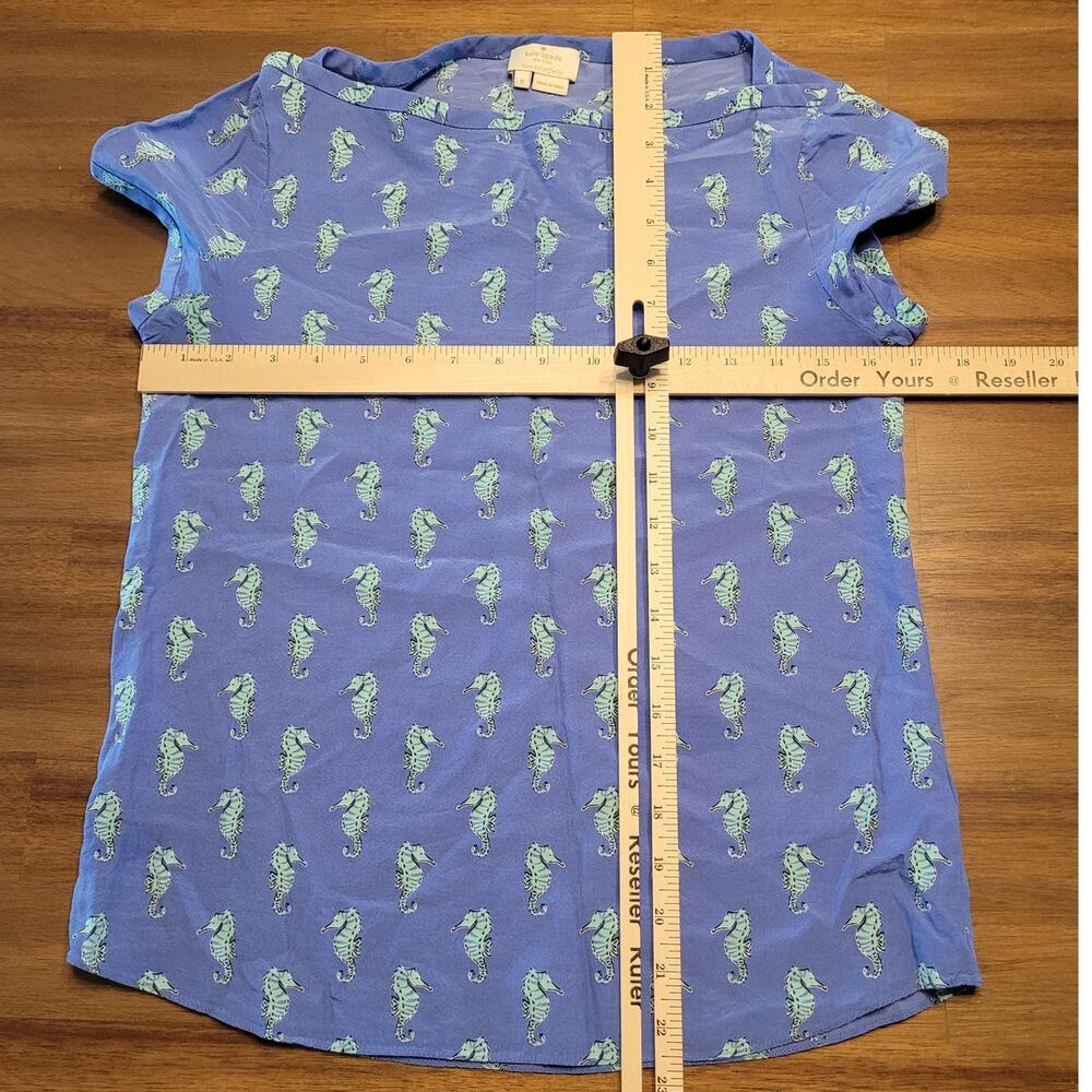 Kate Spade Shirt Blue Seahorse Silk Sleeveless Coastal Beachy Spring Summer Xs View 5